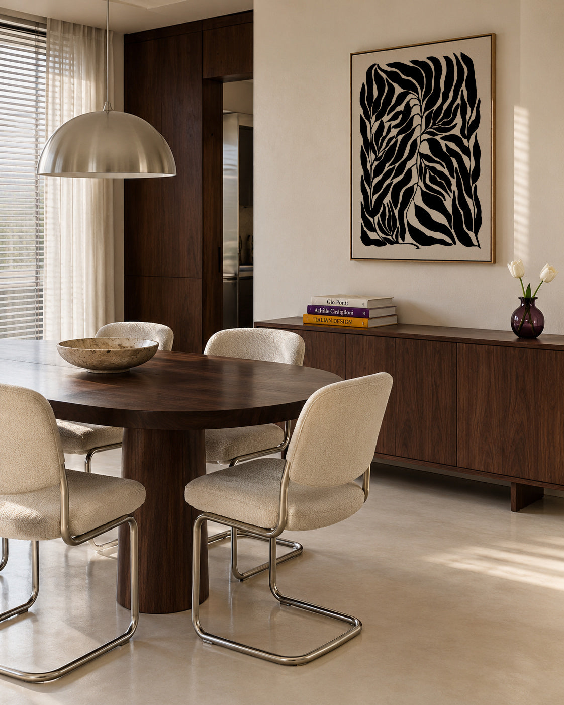 Black Leaf Silhouettes - Framed canvas in an interior