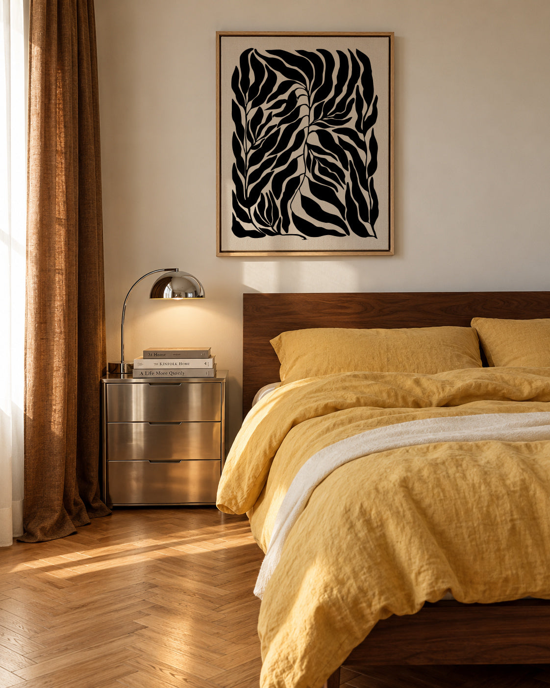 Black Leaf Silhouettes - Framed canvas in an interior