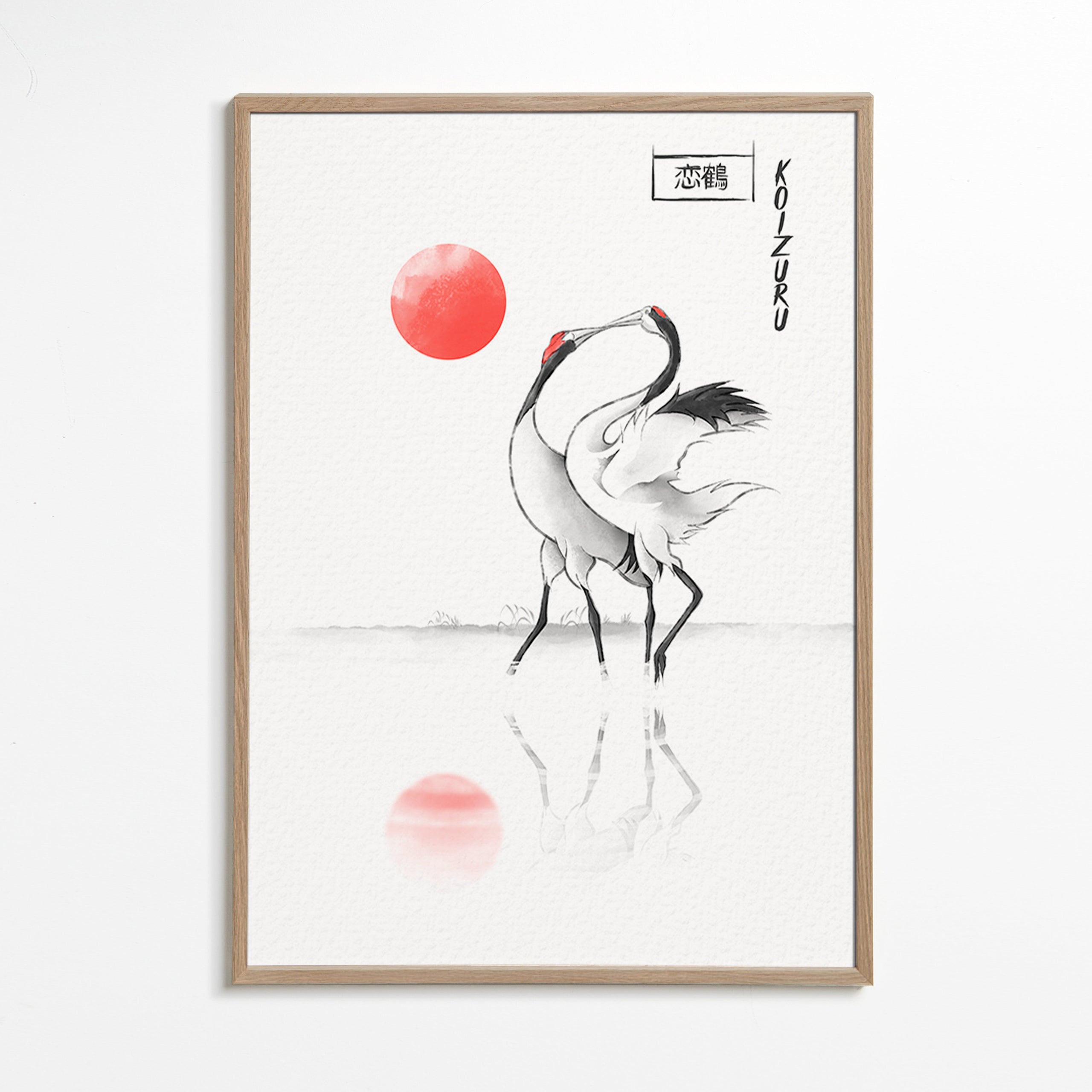 Cuadro grullas japonesas minimalistas – Oak Frame