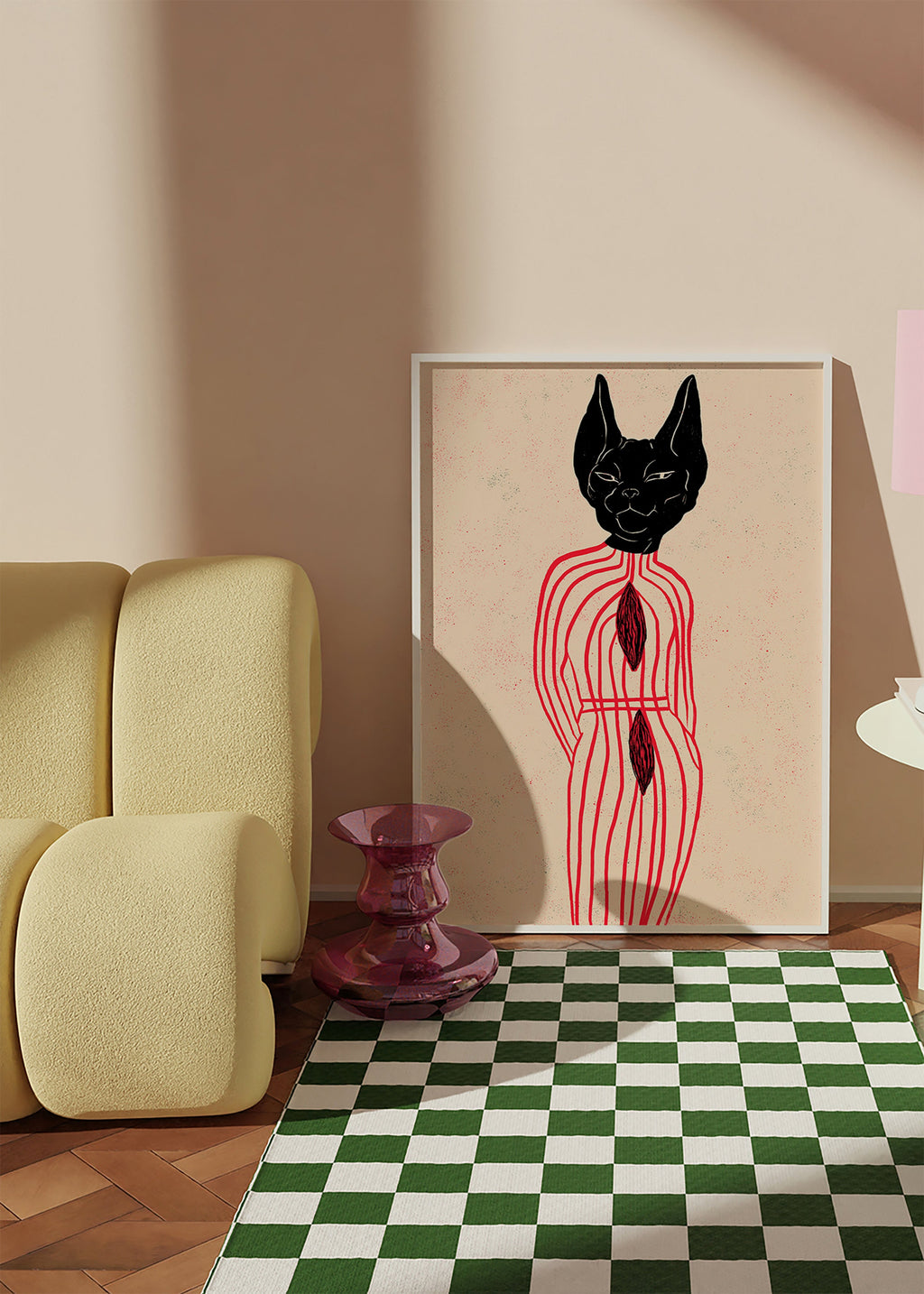 Cuadro gato estilizado con líneas rojas – Product3