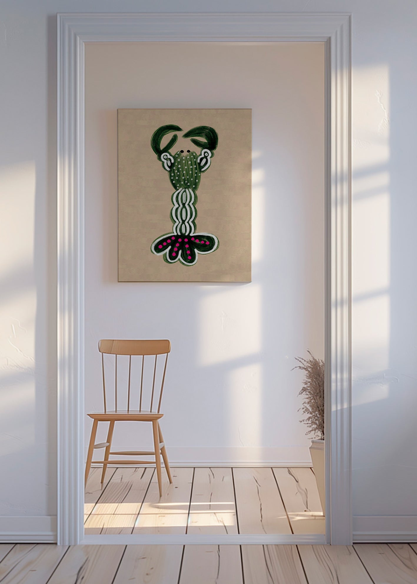 Cuadro de langosta verde ilustrada – Canvas