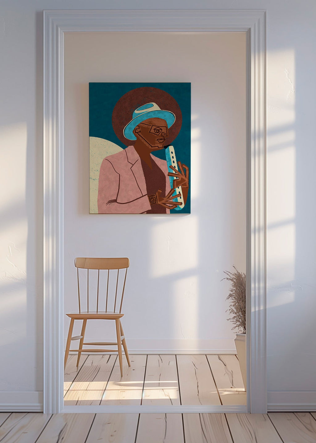 Ilustración de músico con instrumento de viento – Canvas