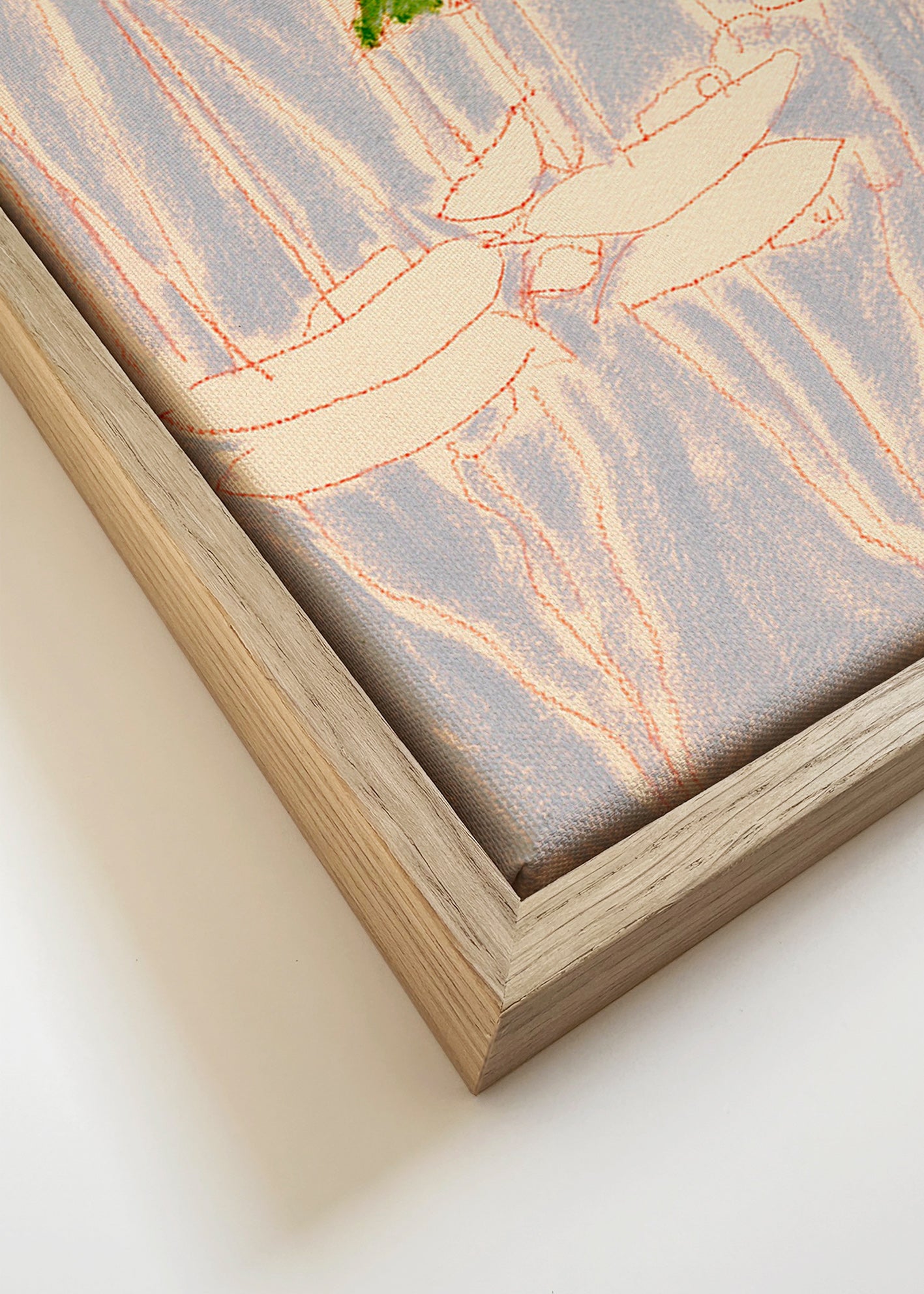 Cuadro de paisaje con veleros y colina verde – Canvas detail