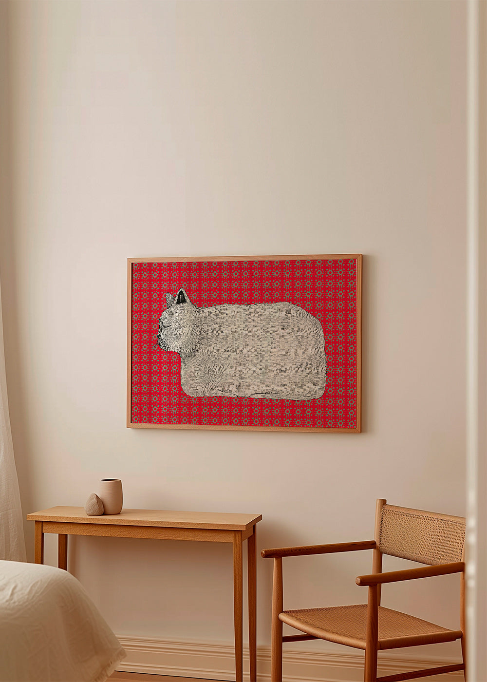 Cuadro gato en perfil sobre patrón rojo – Product3