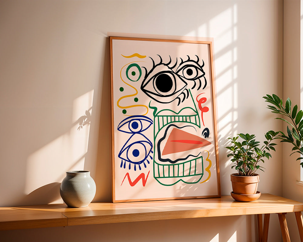 Ilustración lineal con rostros y ojos – Product1