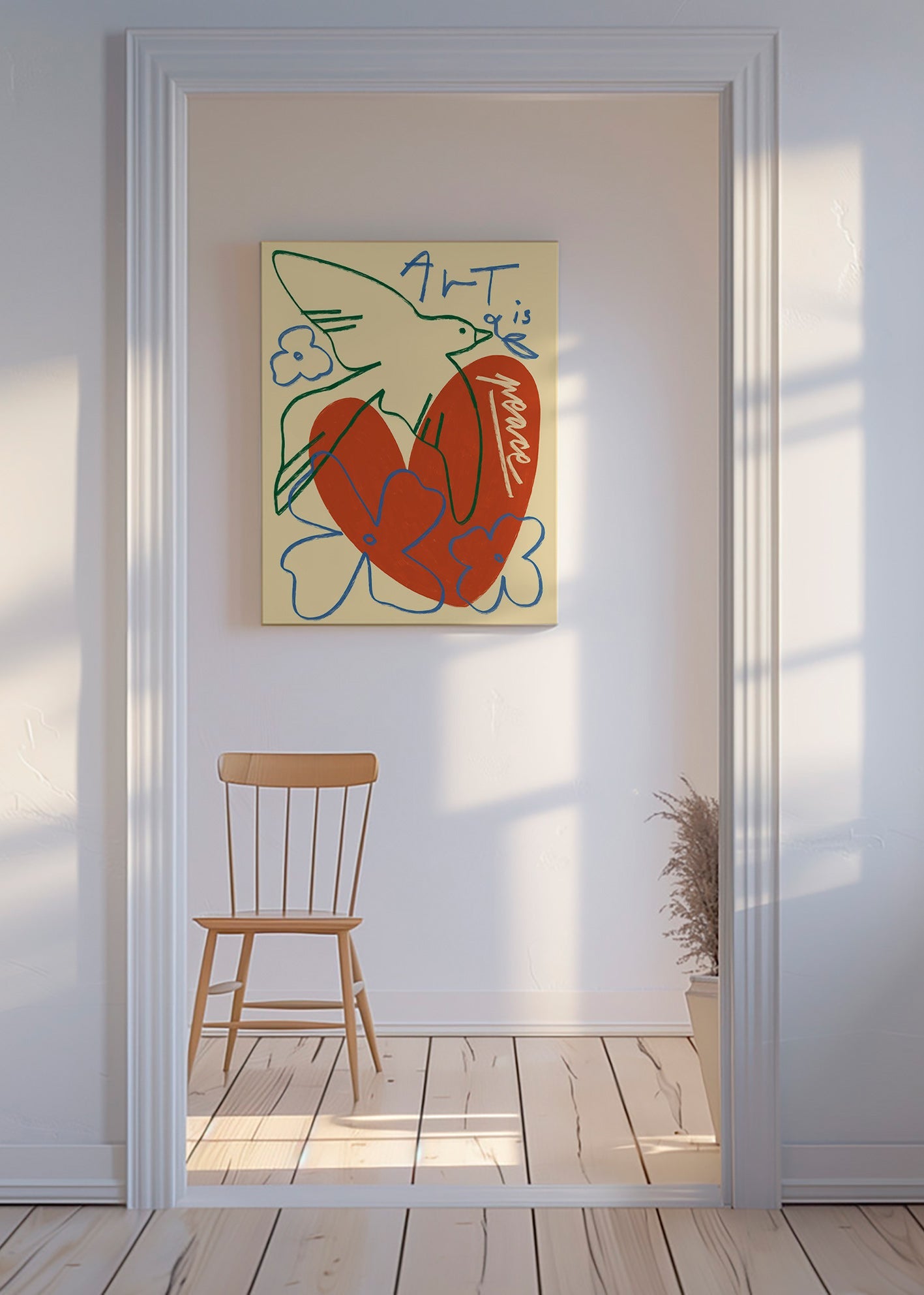 Ilustración de paloma y corazón trazos sueltos – Canvas