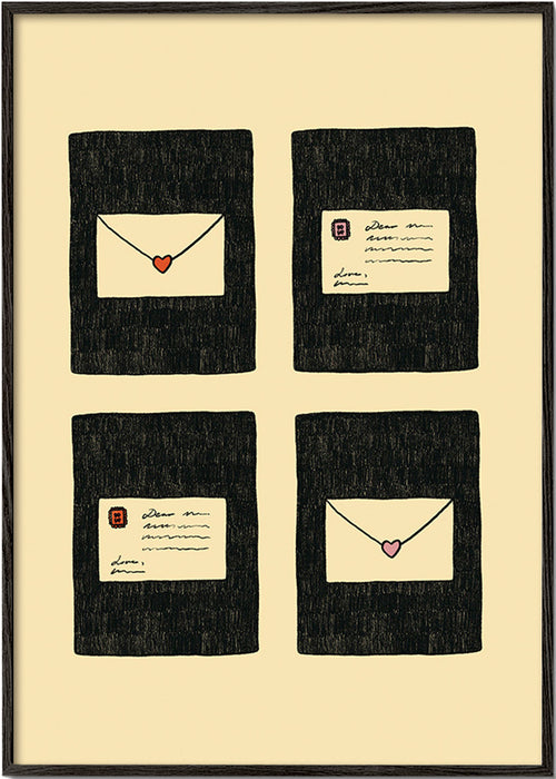 Ilustración cartas de amor en cuatro marcos – Black Frame