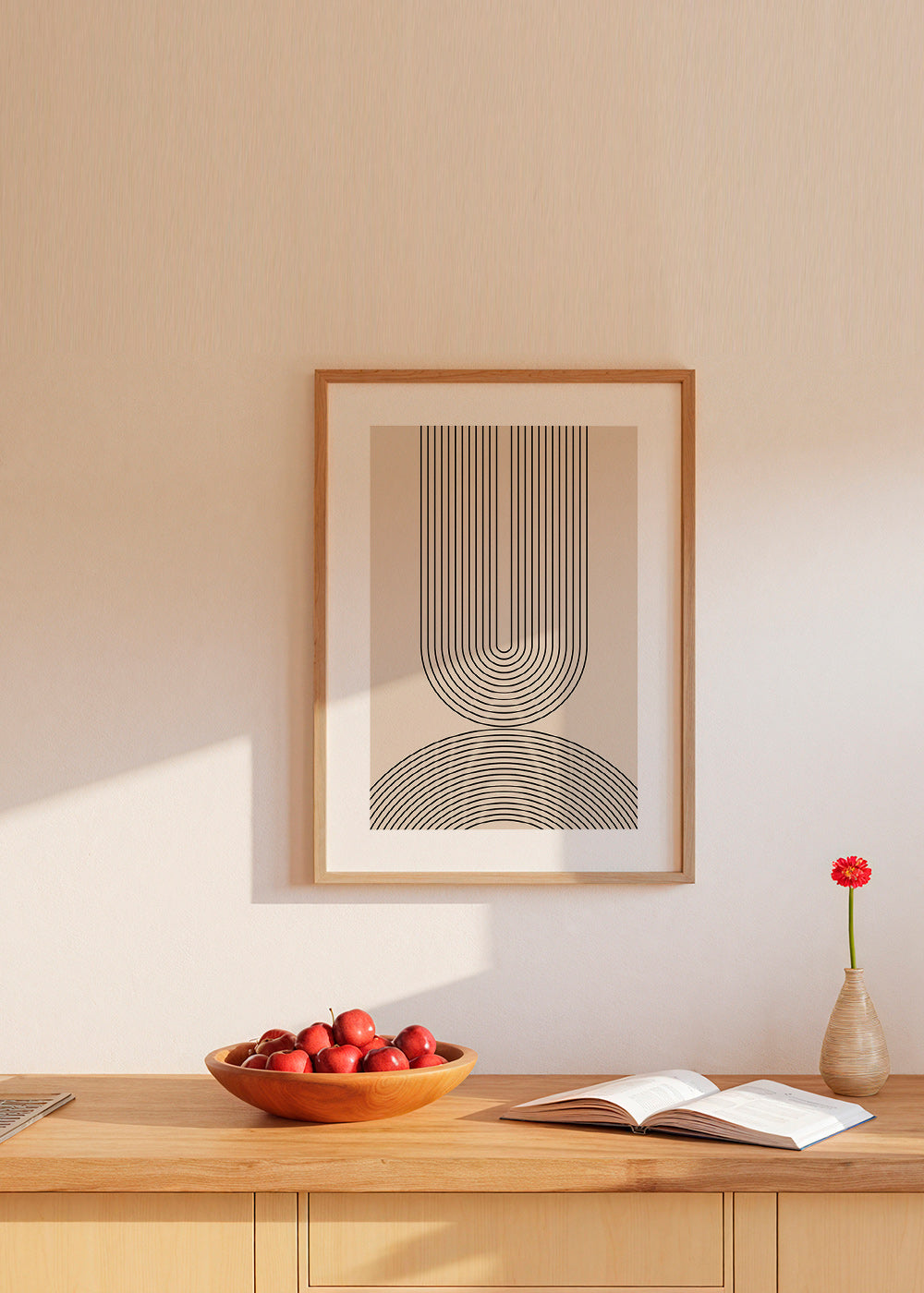 Cuadro minimalista de líneas arqueadas en beige – Product2