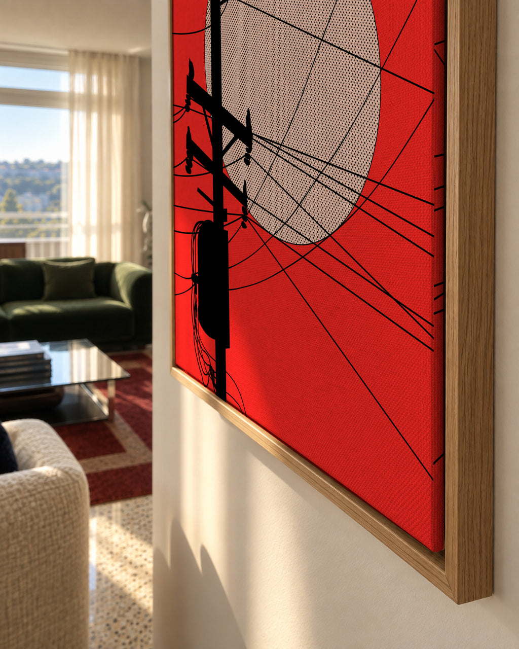 Japan Telegraph Lines - Framed canvas detail
