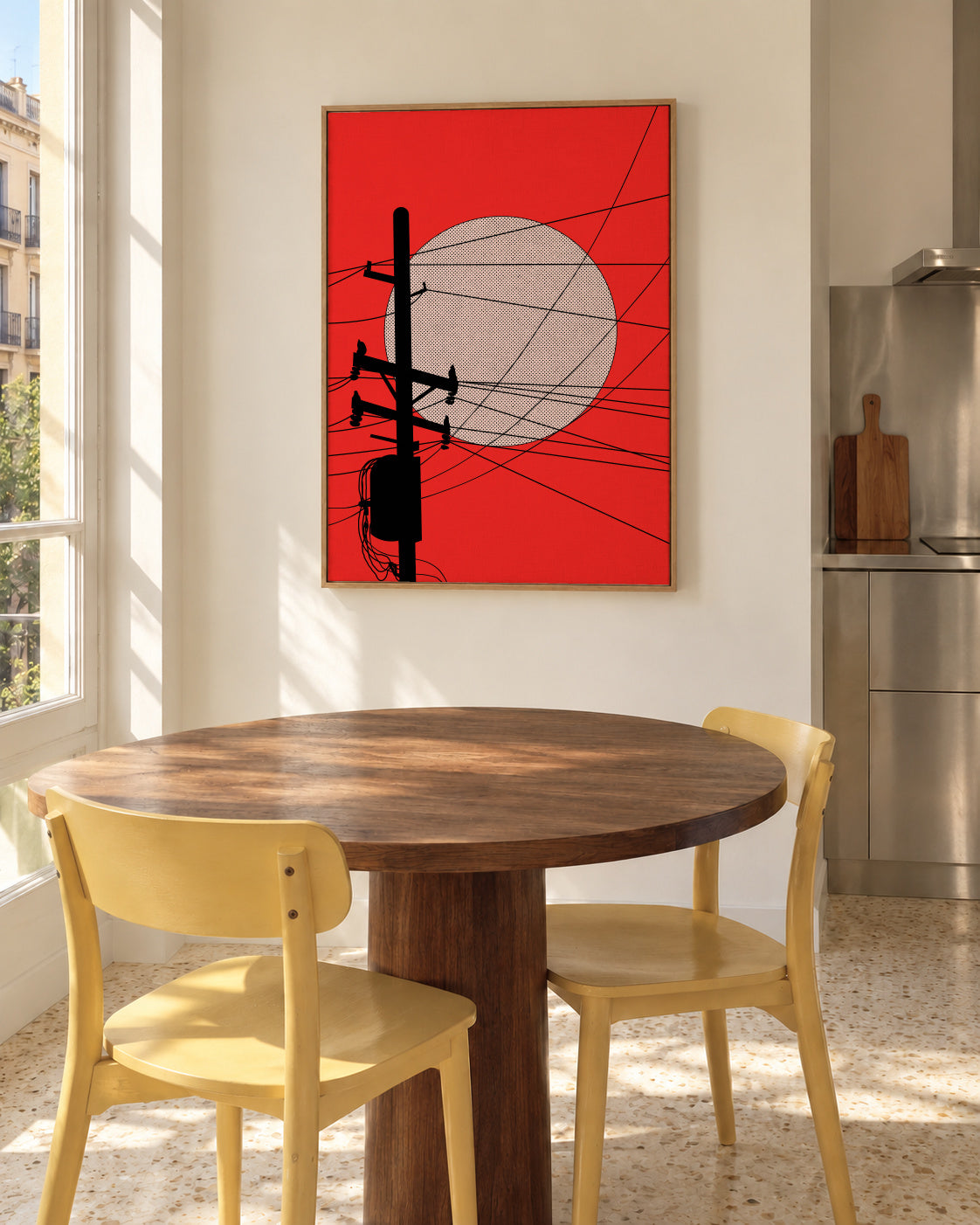 Japan Telegraph Lines - Framed canvas in an interior