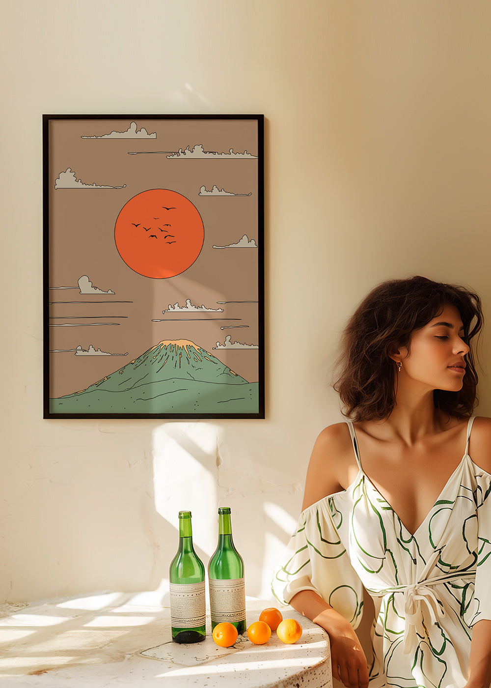 Ilustración japonesa con amanecer y monte estilizado – Product1