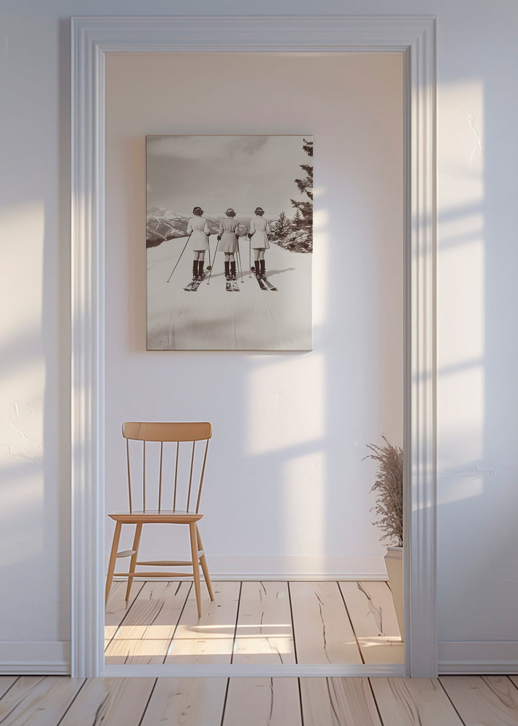 Cuadro vintage: esquiadoras retro en fila – Canvas