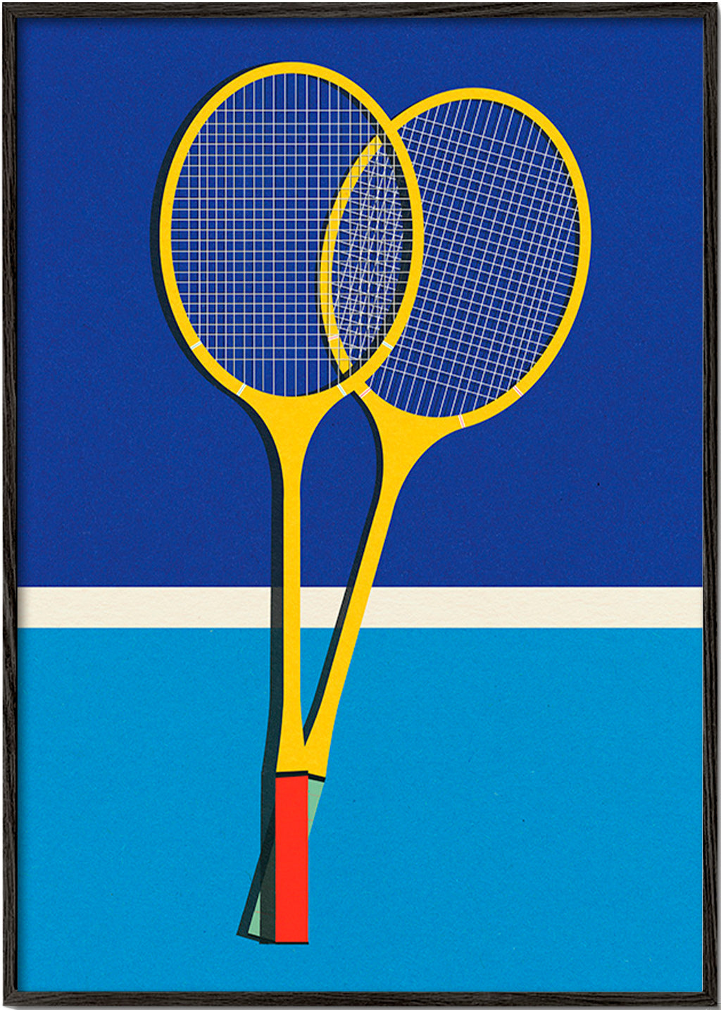 Cuadro deportivo de raquetas de bádminton amarillas – Black Frame