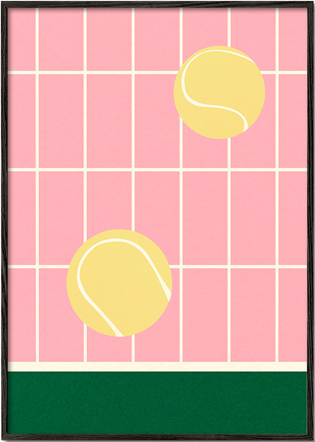 Cuadro deportivo con pelotas de tenis sobre rejilla rosa – Black Frame