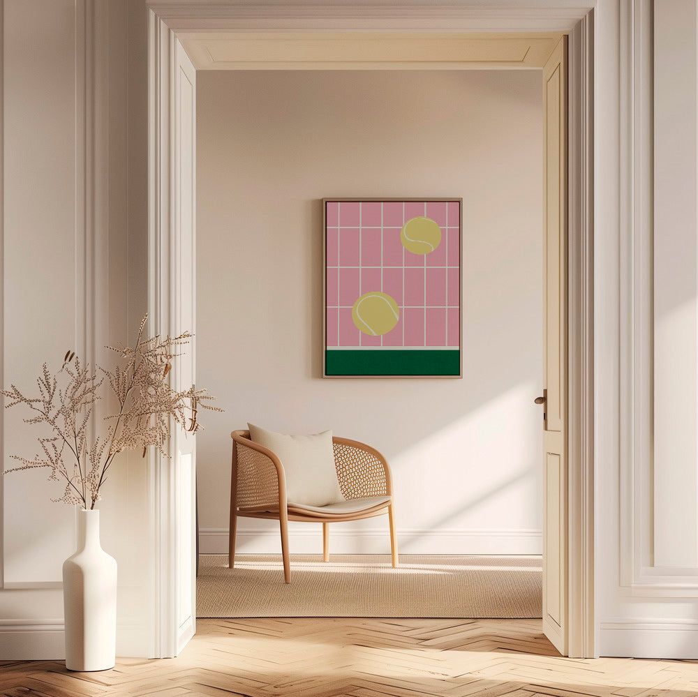 Cuadro deportivo con pelotas de tenis sobre rejilla rosa – Canvas1