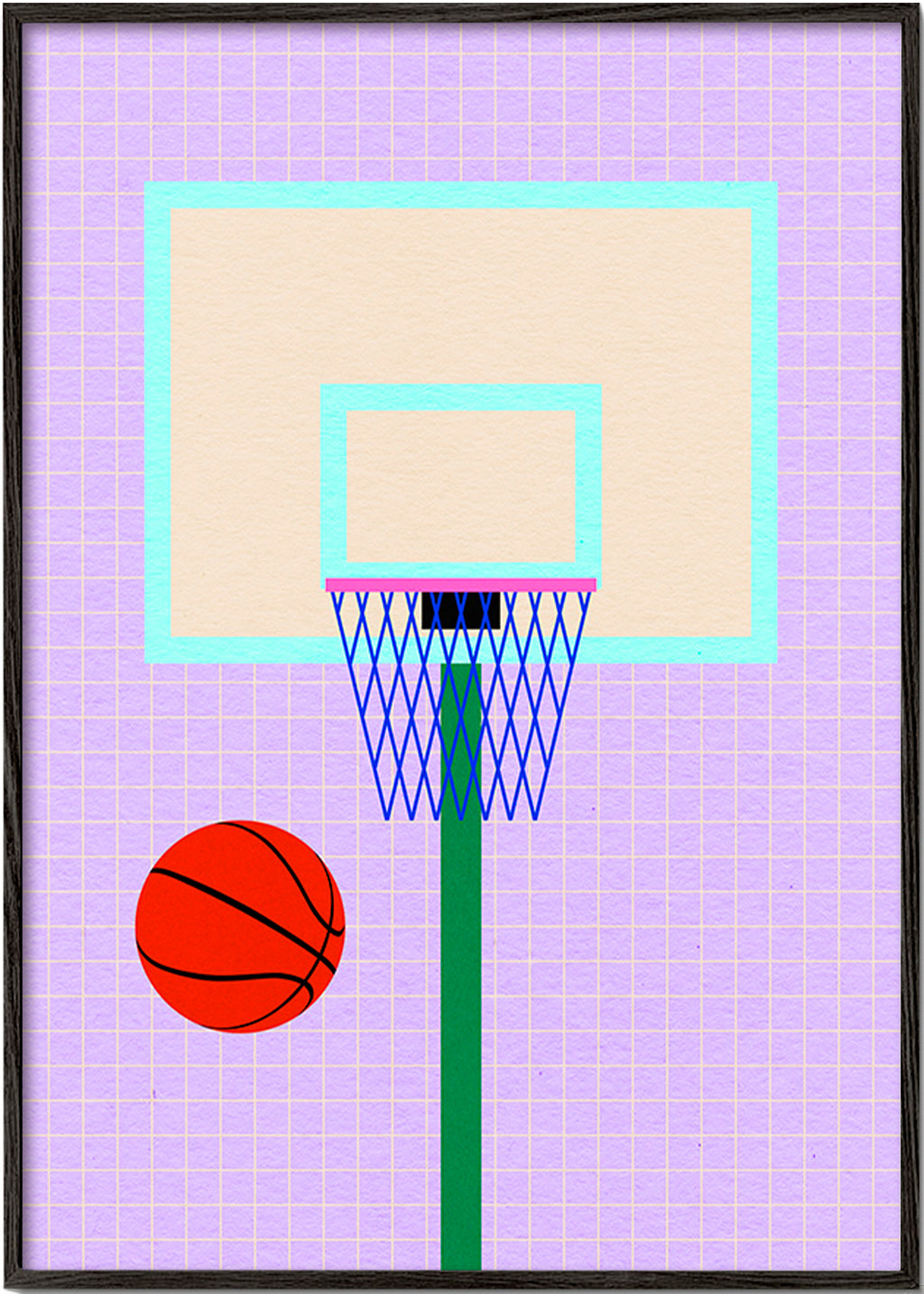 Cuadro deportivo baloncesto ilustrado vertical – Black Frame