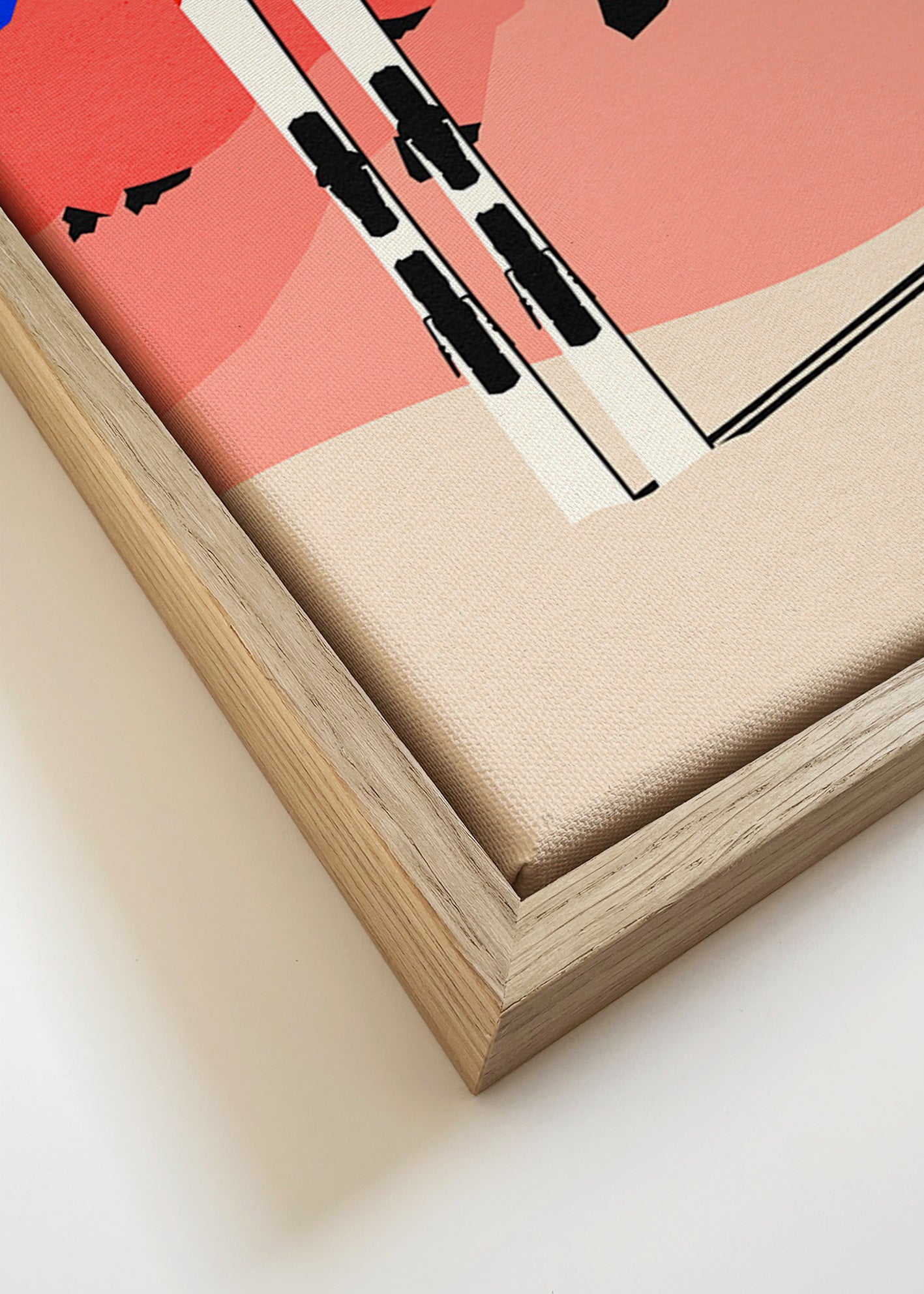 Cuadro deportivo con esquís sobre paisaje geométrico – Canvas detail