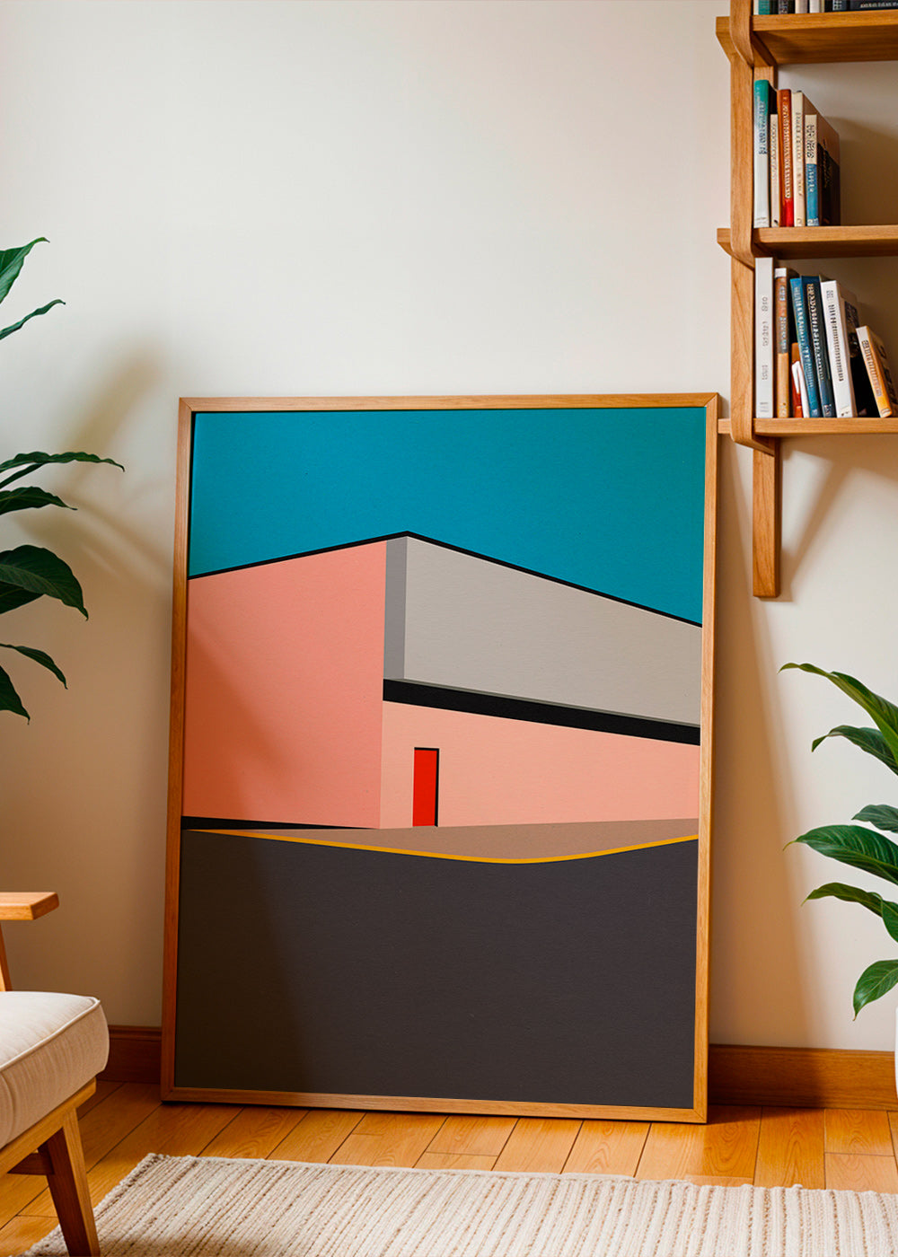 Ilustración minimal de fachada con puerta roja – Product2