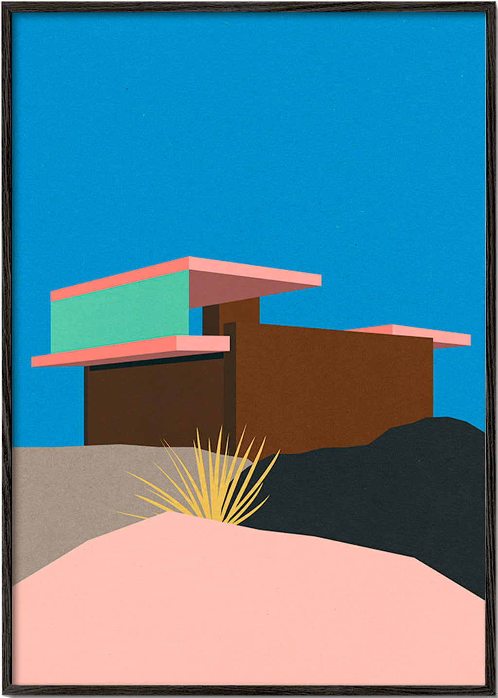 Ilustración arquitectónica de casa desértica – Black Frame