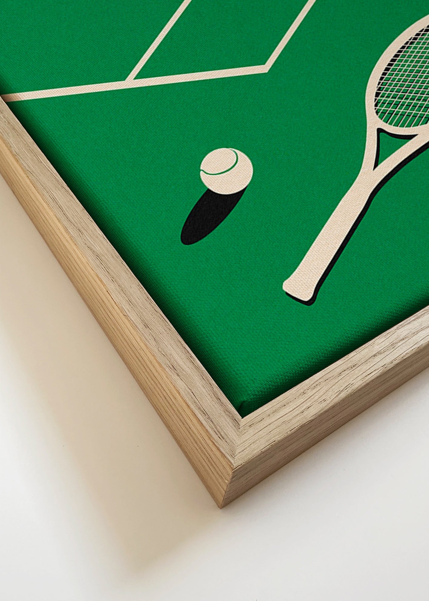 Cuadro deportivo: raqueta y pelota sobre pista minimal – Canvas detail