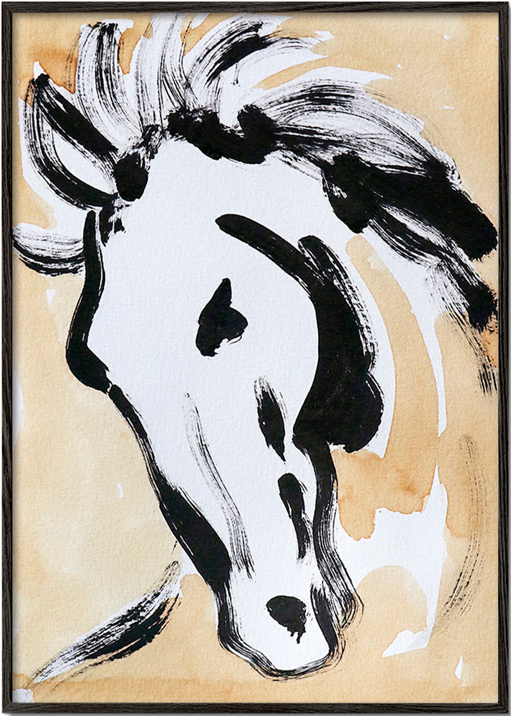 Cuadro de caballo en tinta gestual – Black Frame