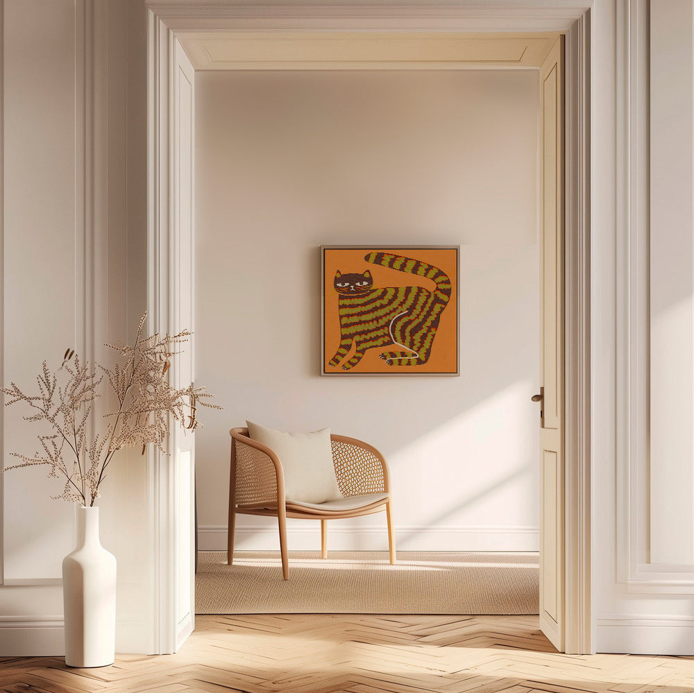 Cuadro gato rayado sobre fondo naranja – Canvas1