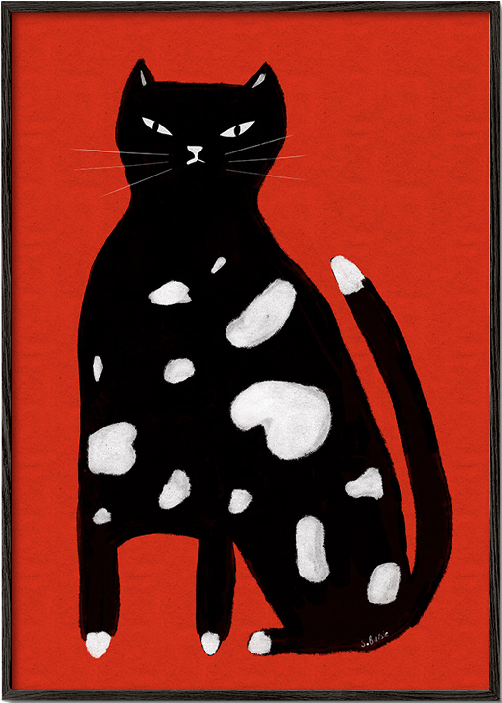 Cuadro gato salpicado sobre fondo rojo – Black Frame