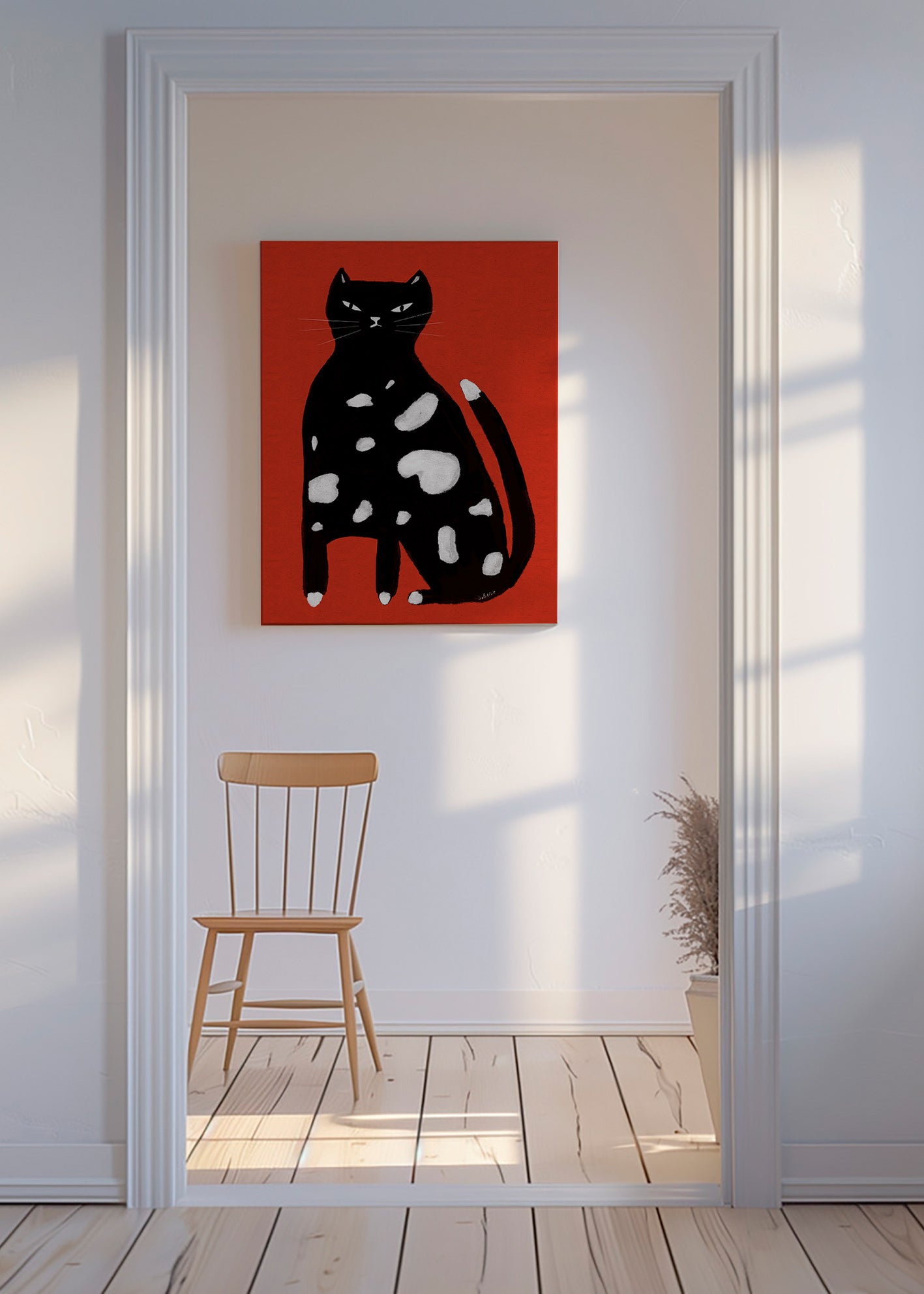 Cuadro gato salpicado sobre fondo rojo – Canvas