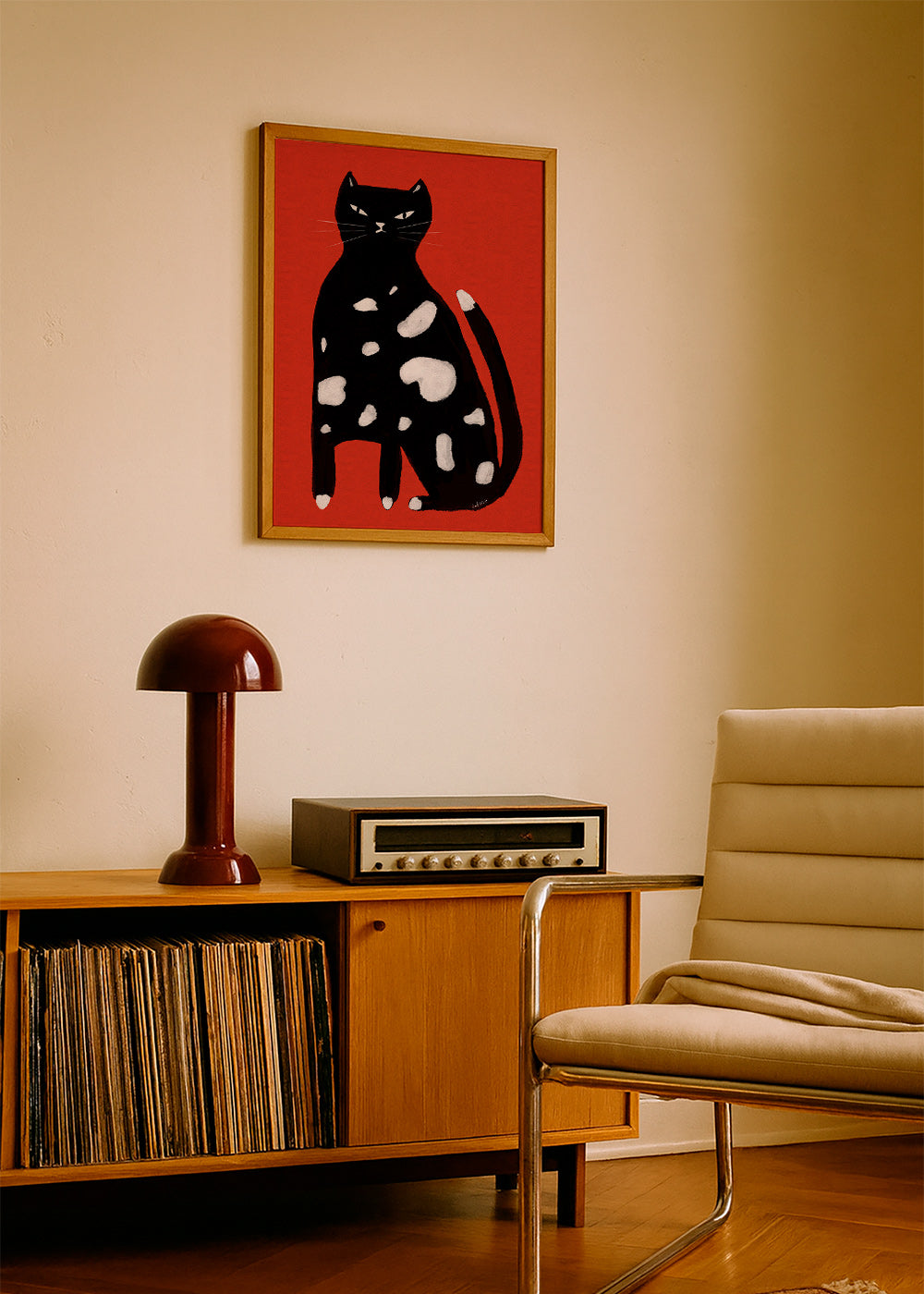 Cuadro gato salpicado sobre fondo rojo – Product2