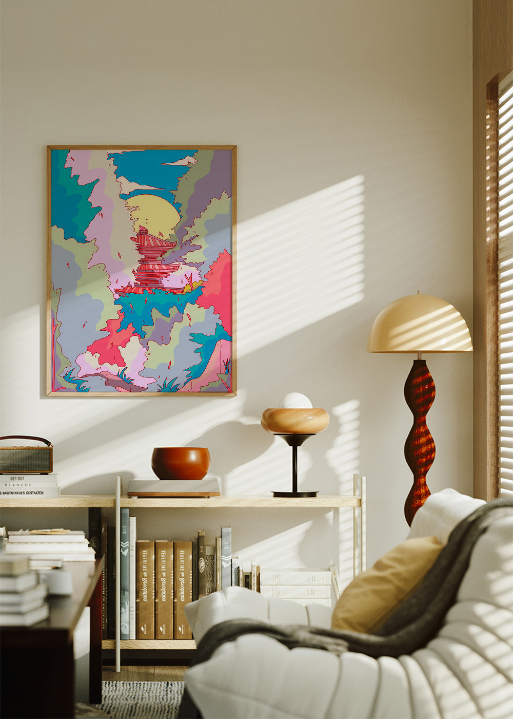 Ilustración de templo japonés en colores vibrantes – Product1