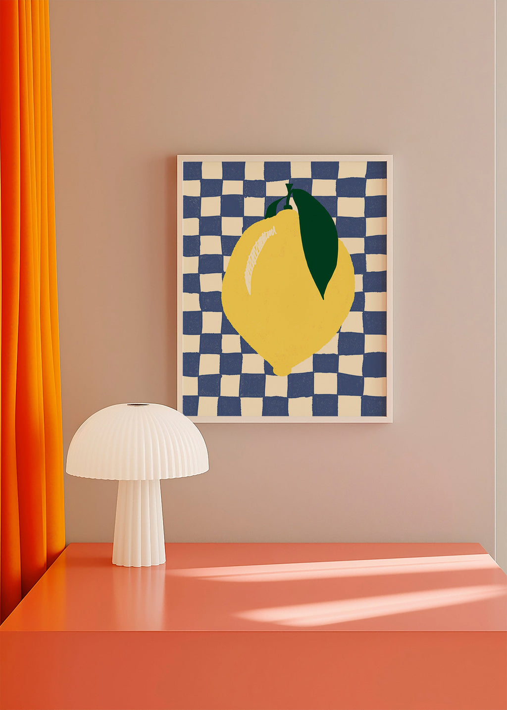 Cuadro de cocina con limón ilustrado y fondo ajedrezado – Product2