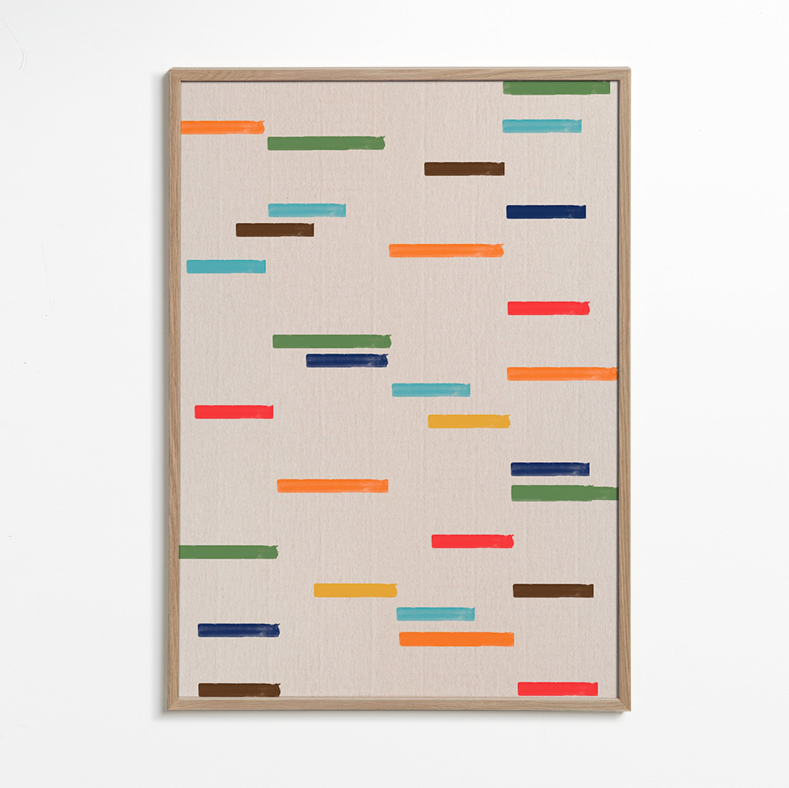 Cuadro abstracto con rayas flotantes – Oak Frame