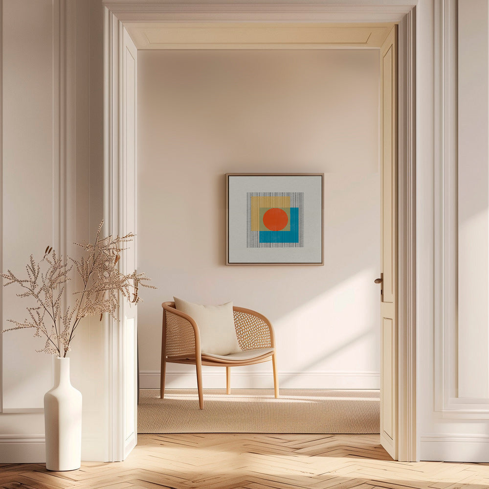 Cuadro geométrico con círculo central y cuadrados superpuestos – Canvas1