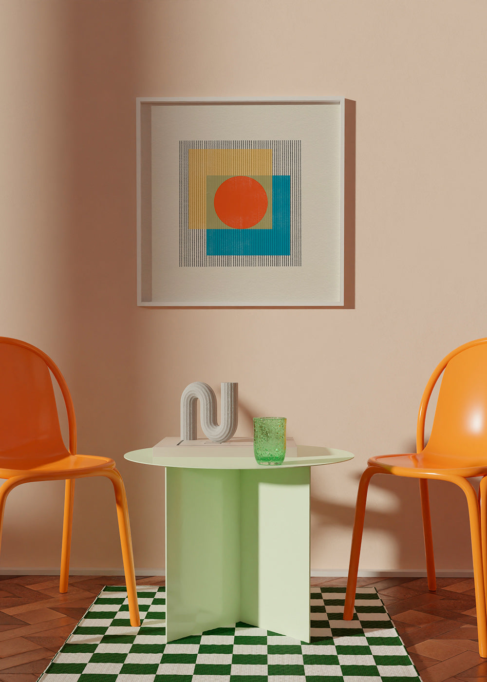 Cuadro geométrico con círculo central y cuadrados superpuestos – Product3