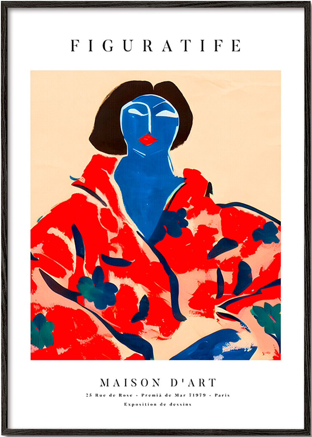 Ilustración femenina con kimono rojo – Black Frame