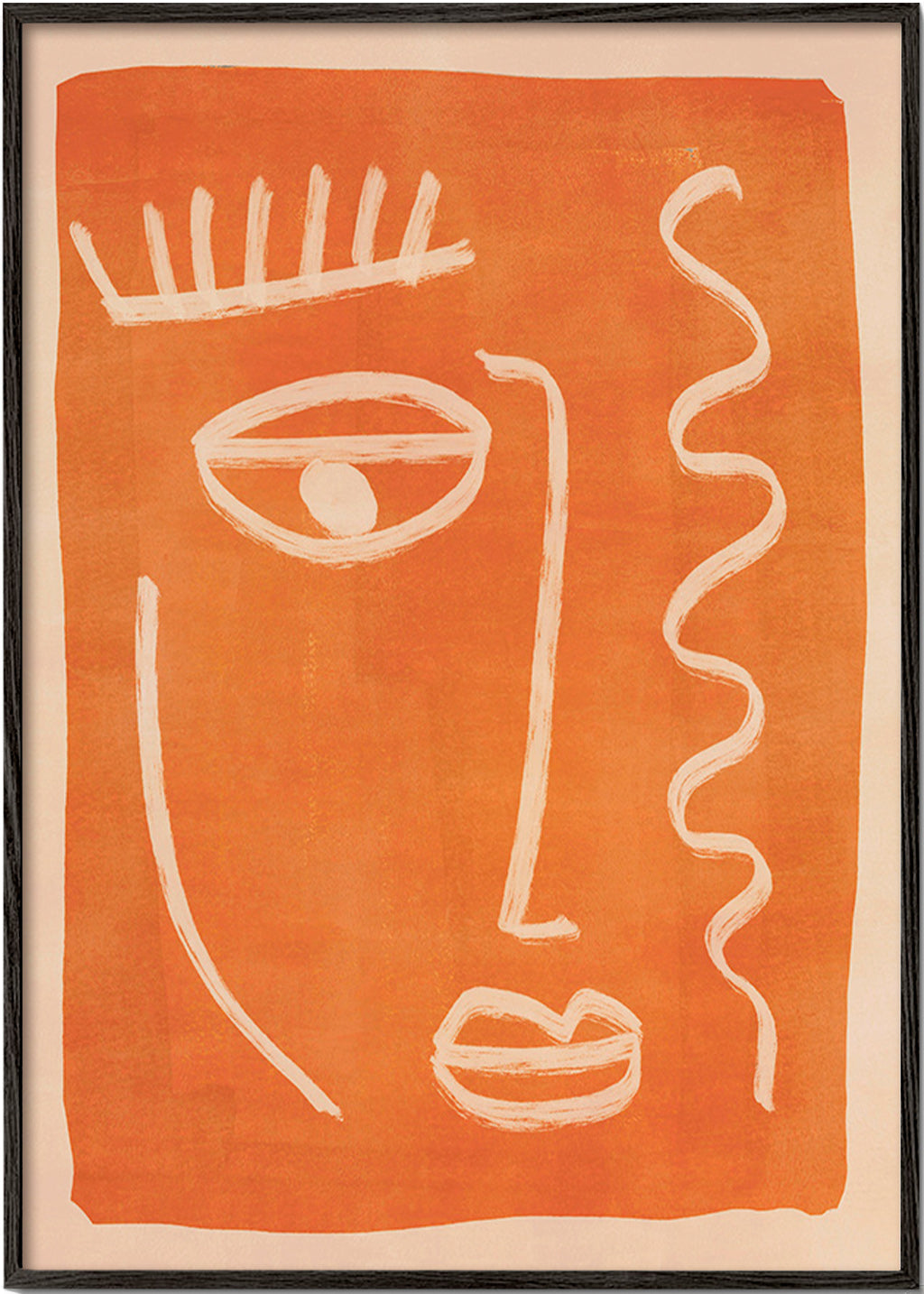 Cuadro abstracto rostro lineal naranja – Black Frame