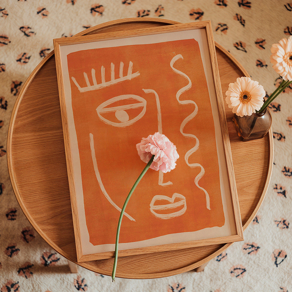 Cuadro abstracto rostro lineal naranja – Product1