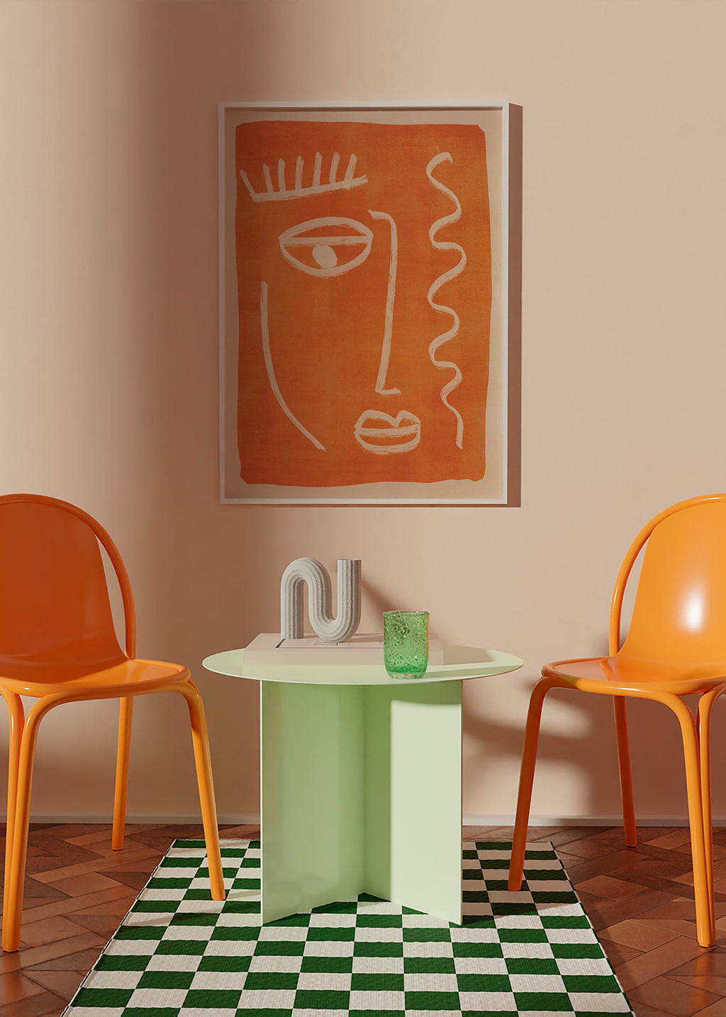 Cuadro abstracto rostro lineal naranja – Product2