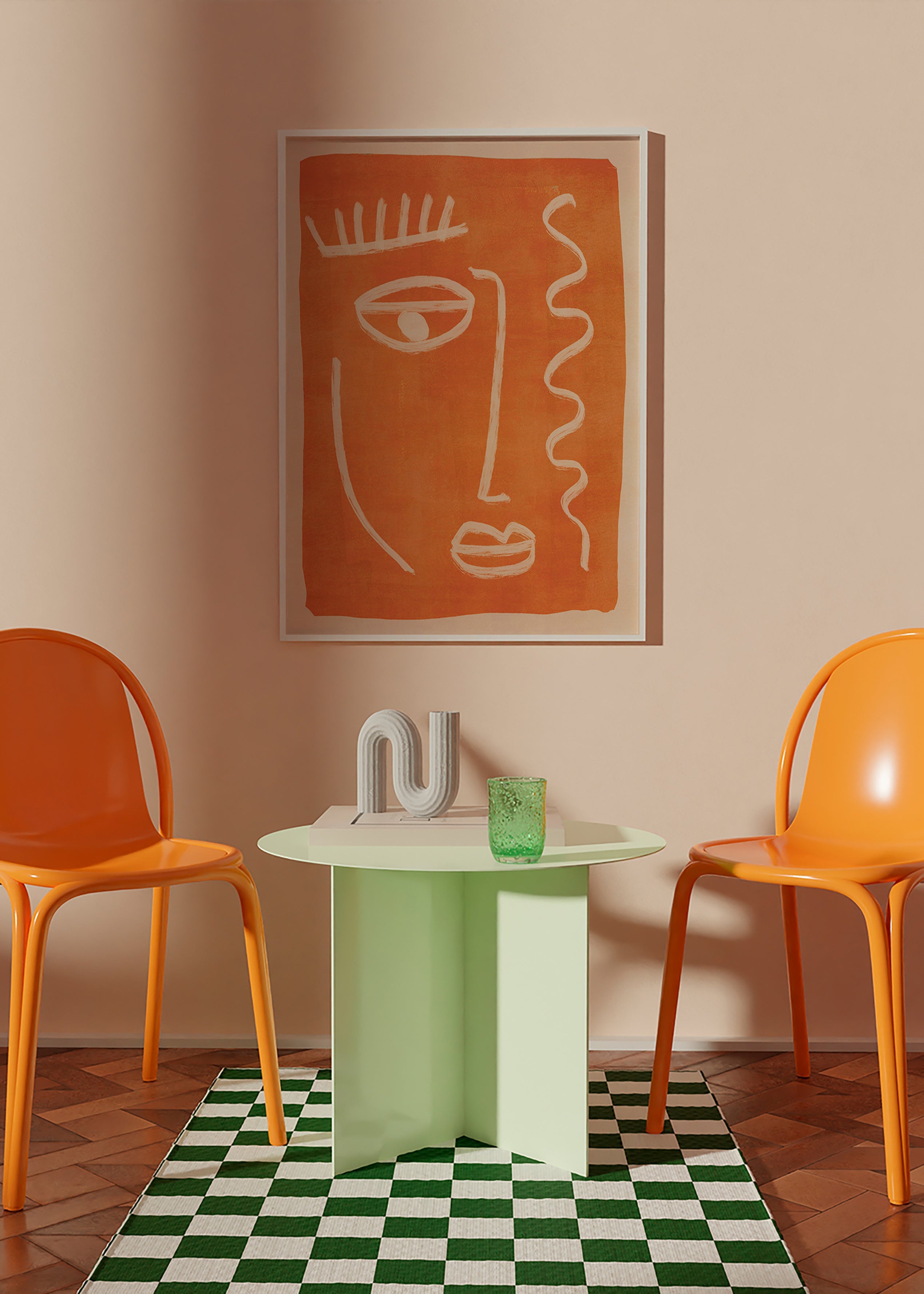 Cuadro abstracto rostro lineal naranja – Product2