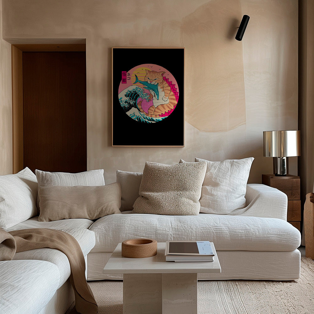 Ilustración de gato kaiju con ola – Canvas2