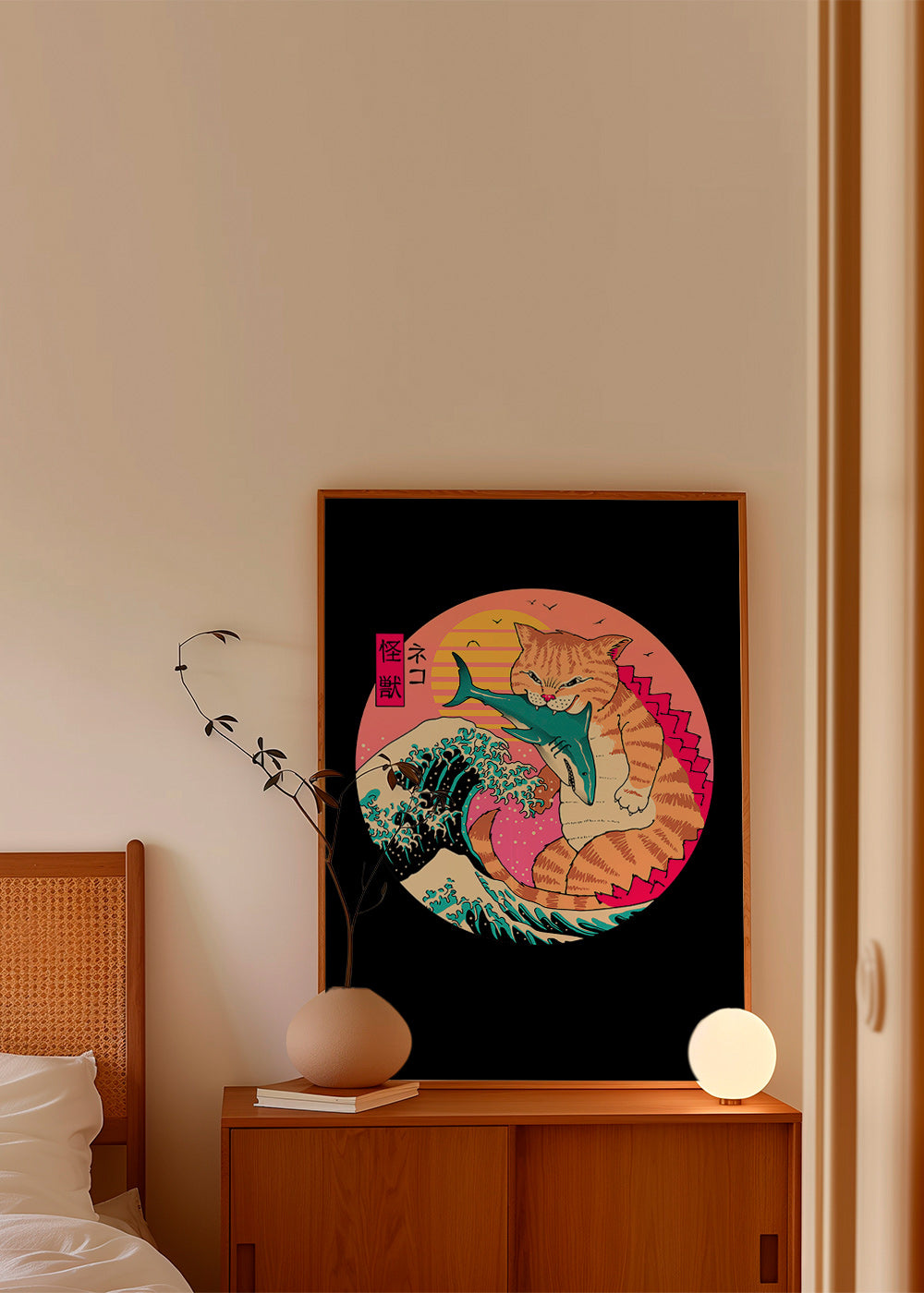 Ilustración de gato kaiju con ola – Product3