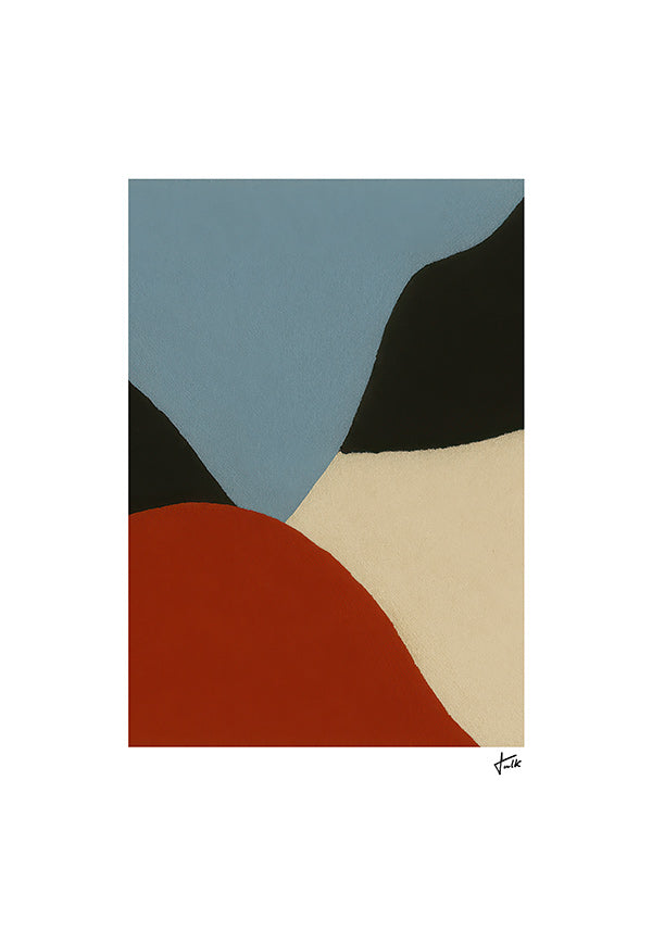 Cuadro abstracto en manchas orgánicas terracota y azul