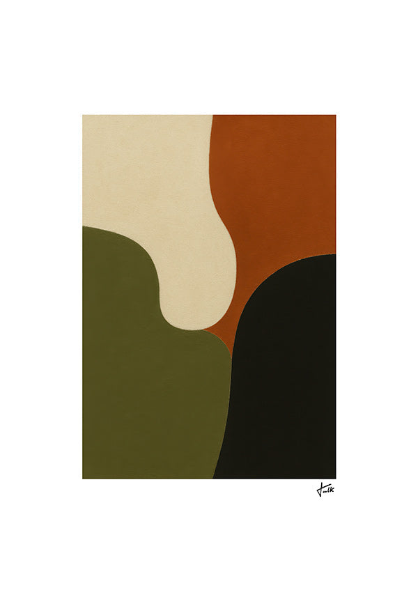 Cuadro minimalista con formas orgánicas oliva