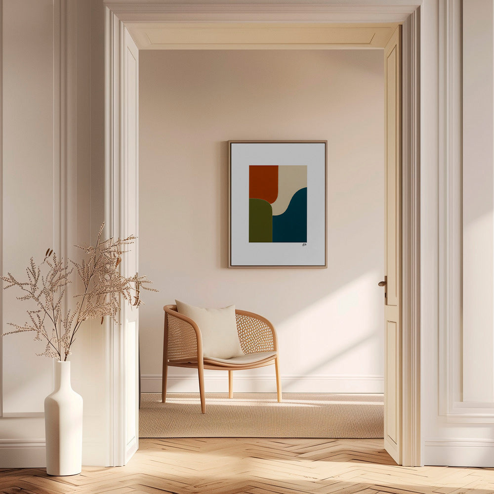 Cuadro geométrico con curvas y bloques de color – Canvas2