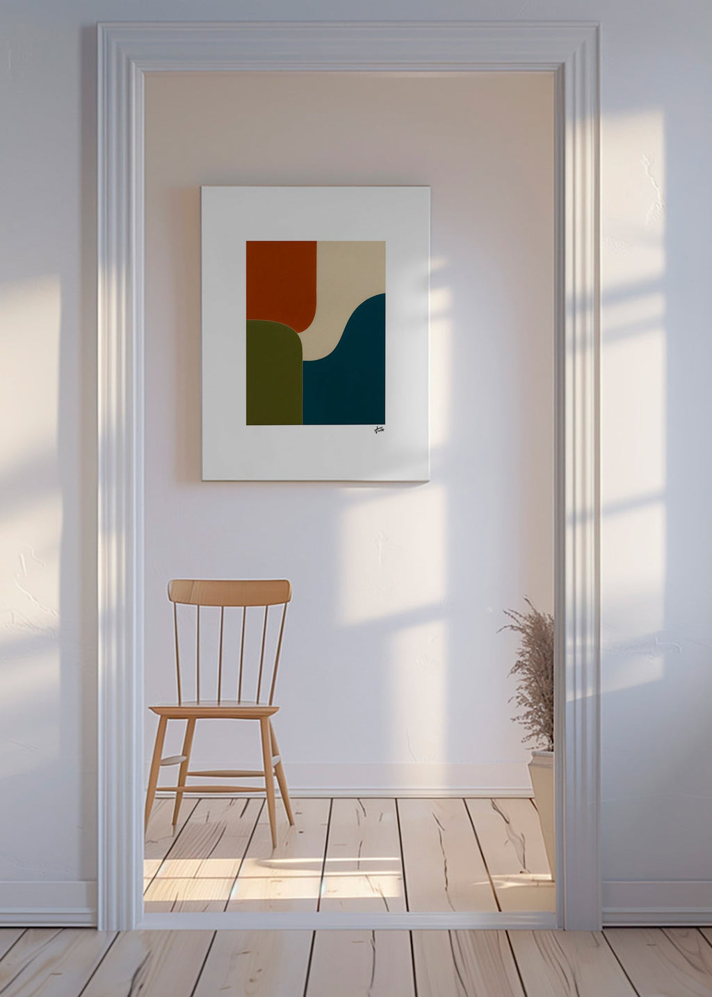 Cuadro geométrico con curvas y bloques de color – Canvas