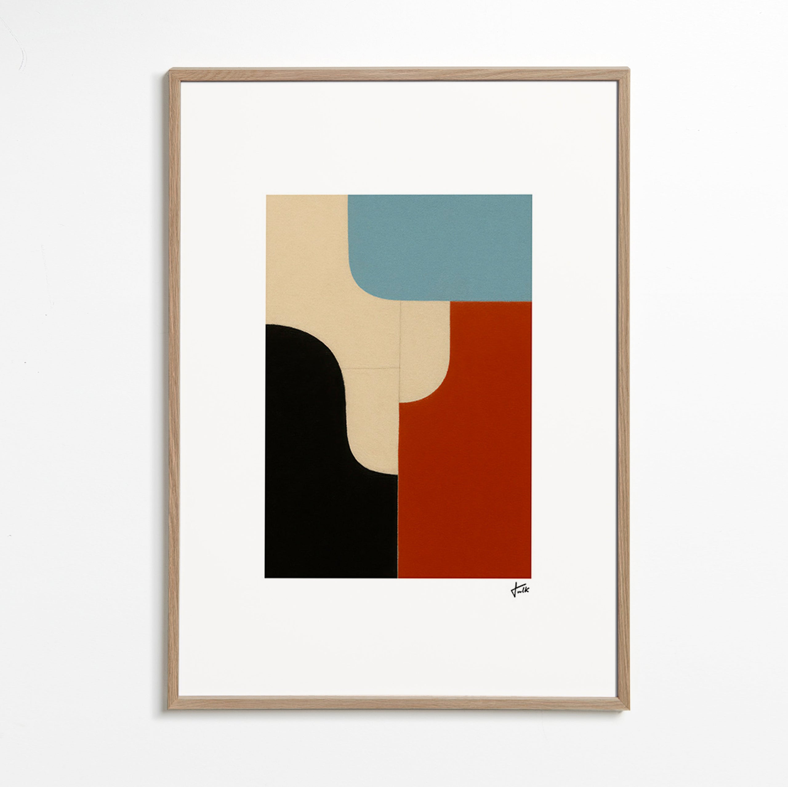 Cuadro geométrico modular con curvas orgánicas – Oak Frame