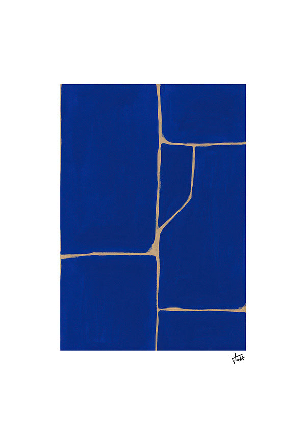 Cuadro geométrico azul con juntas claras