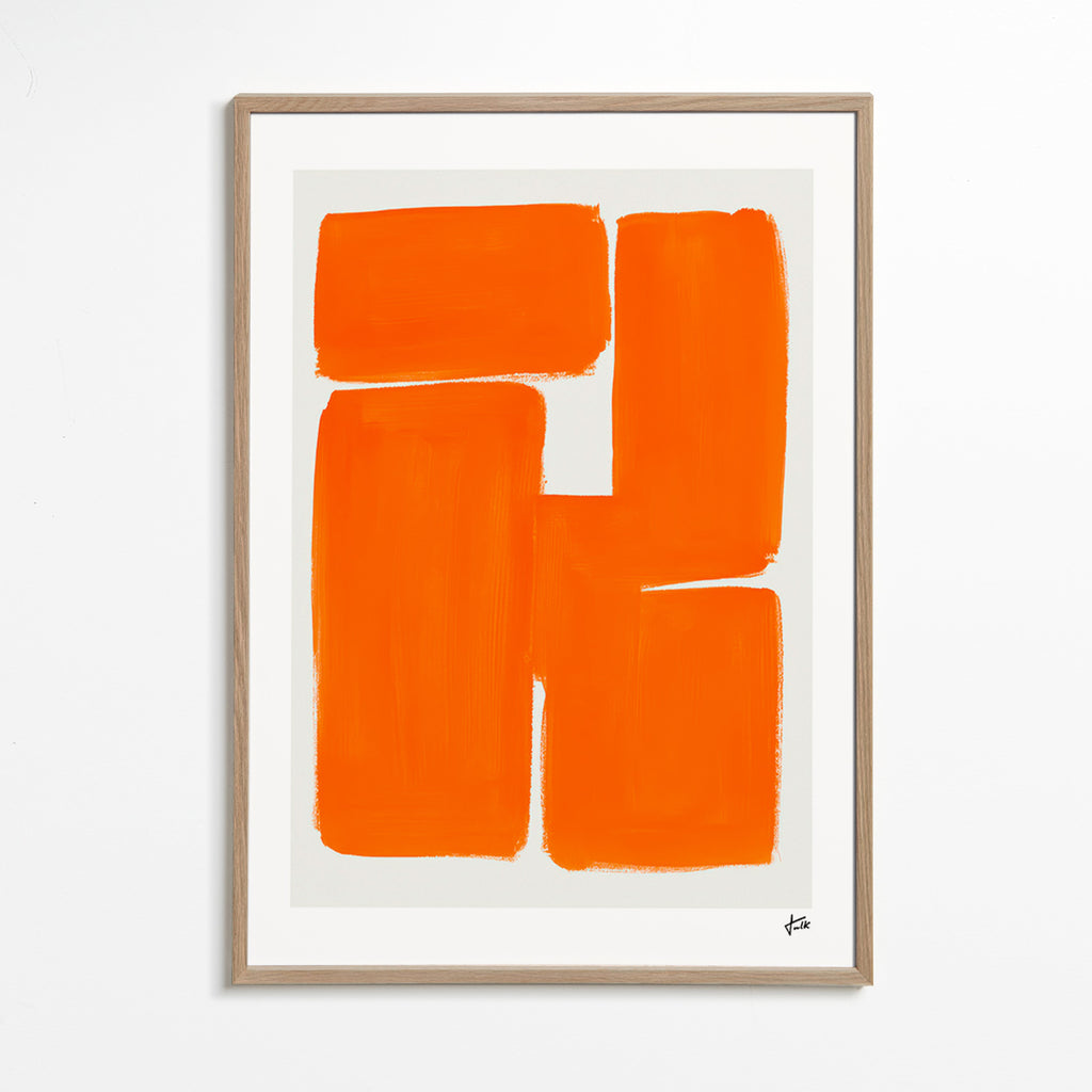 Cuadro geométrico con bloques naranjas – Oak Frame