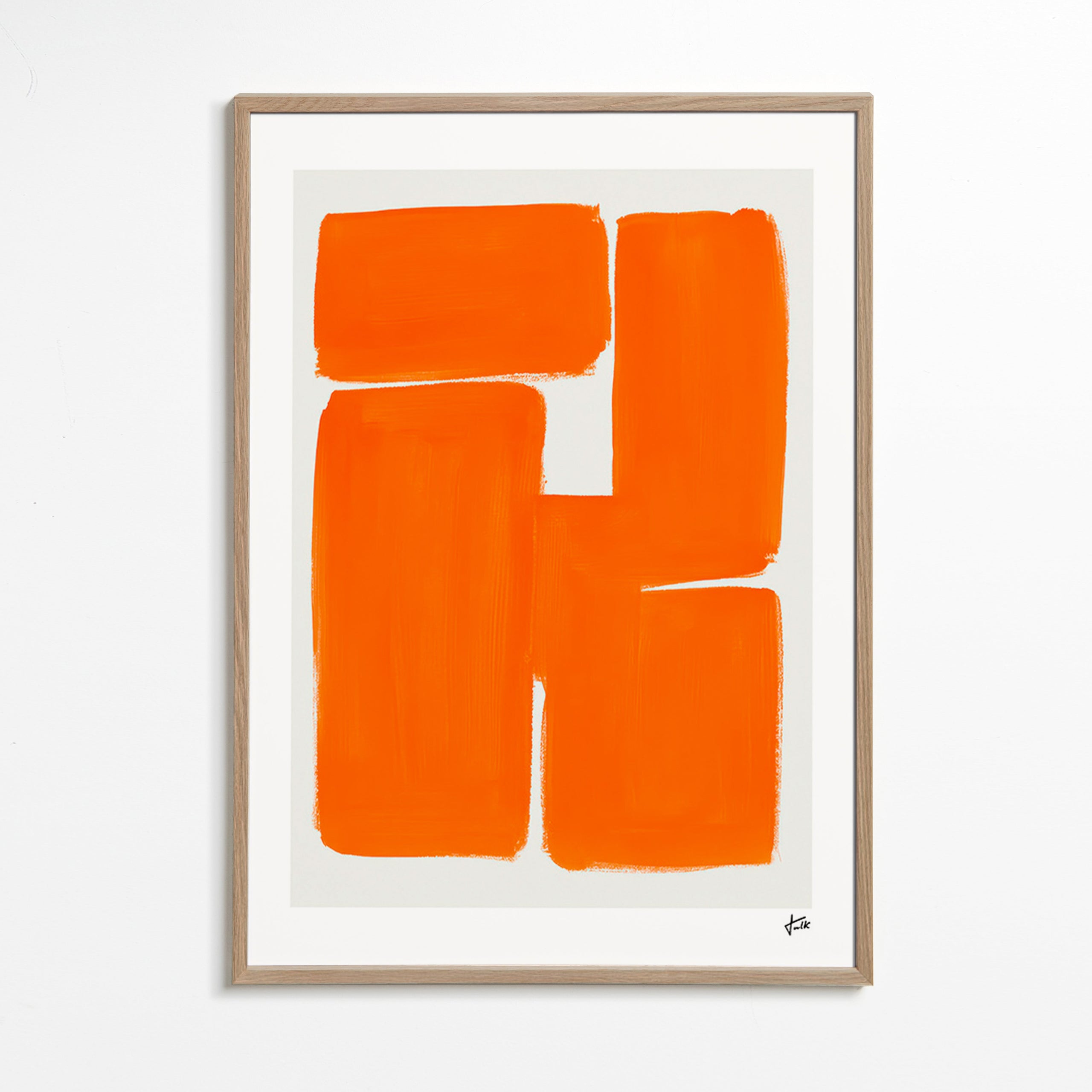 Cuadro geométrico con bloques naranjas – Oak Frame