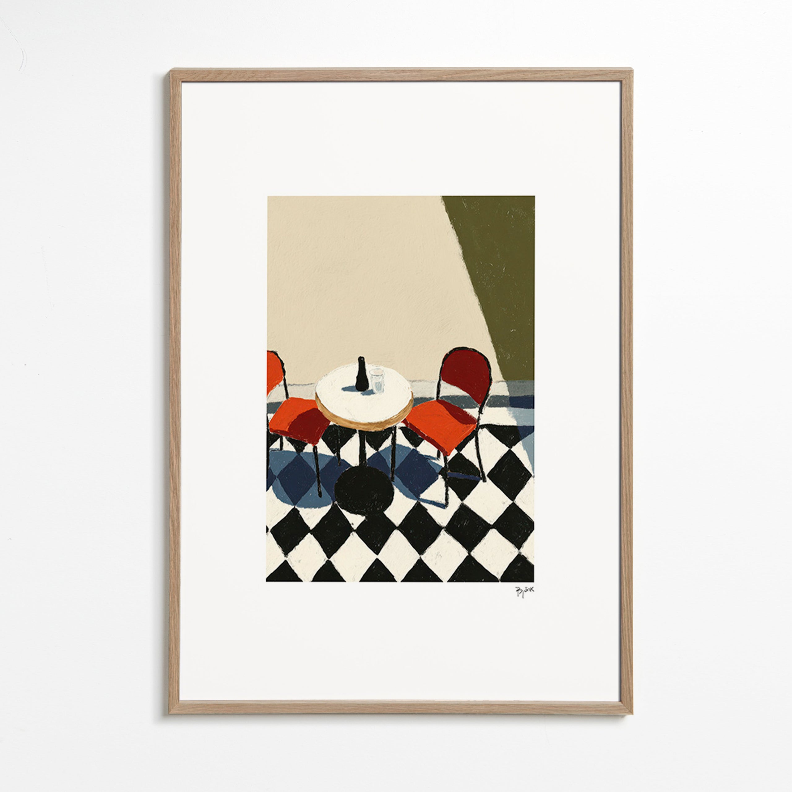 Cuadro de cocina: mesa de café sobre suelos ajedrezados – Oak Frame